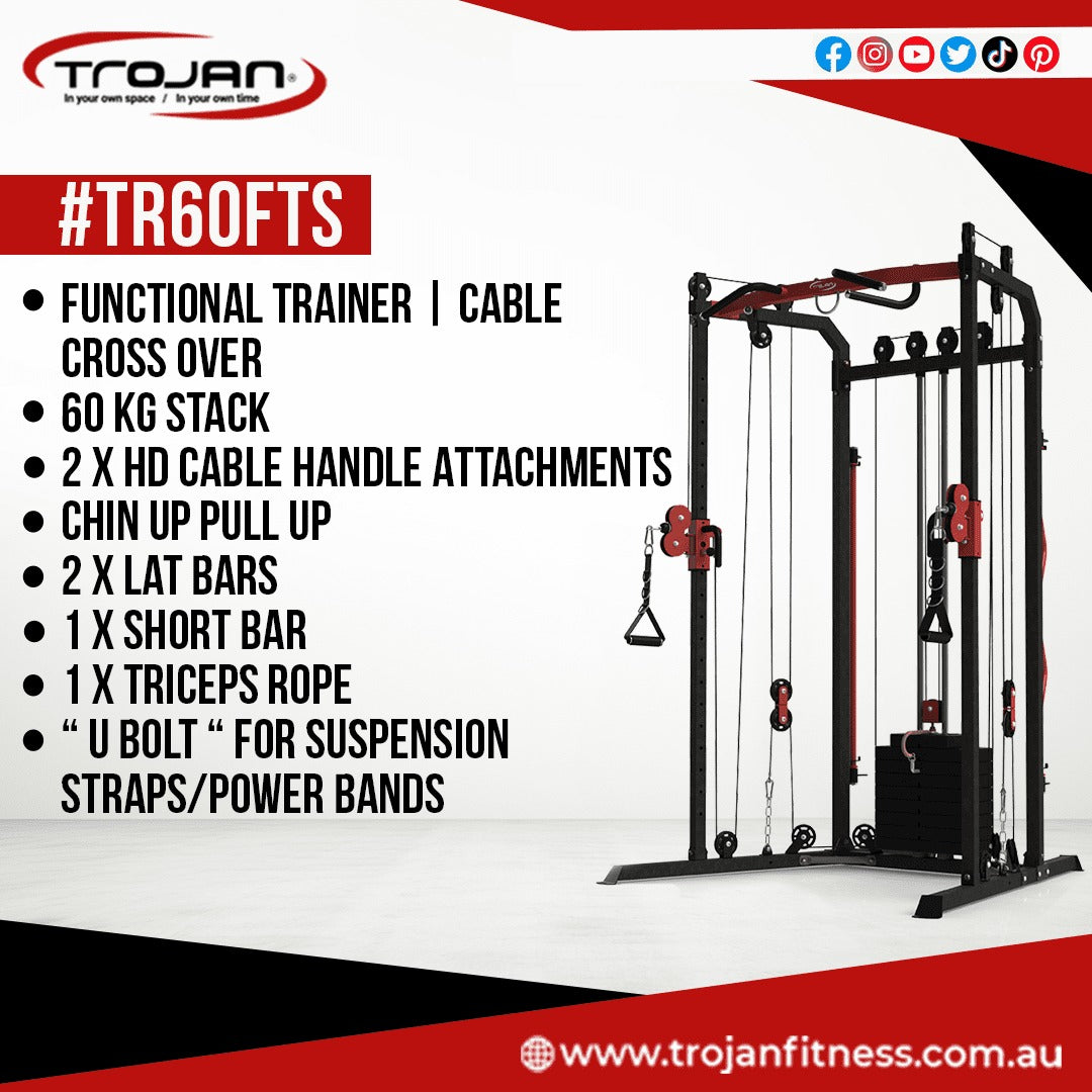 Functional Cable Cross Trainer 60 Kg Weight Stack Inc 2 Lat Bars Ful Trojan Fitness